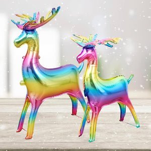 Giant 3D Standing Gradient Rainbow Reindeer Foil Balloon