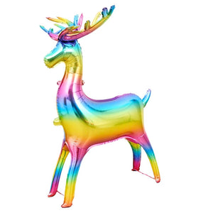 Giant 3D Standing Gradient Rainbow Reindeer Foil Balloon