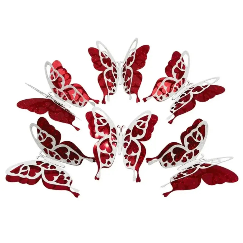 3d Layered red silver butterfly stickers Valentine wall decorations