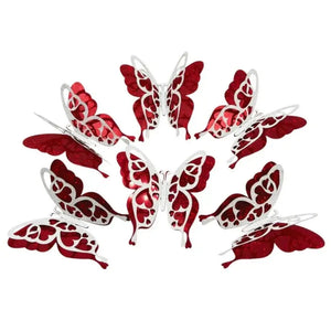 3d Layered red silver butterfly stickers Valentine wall decorations