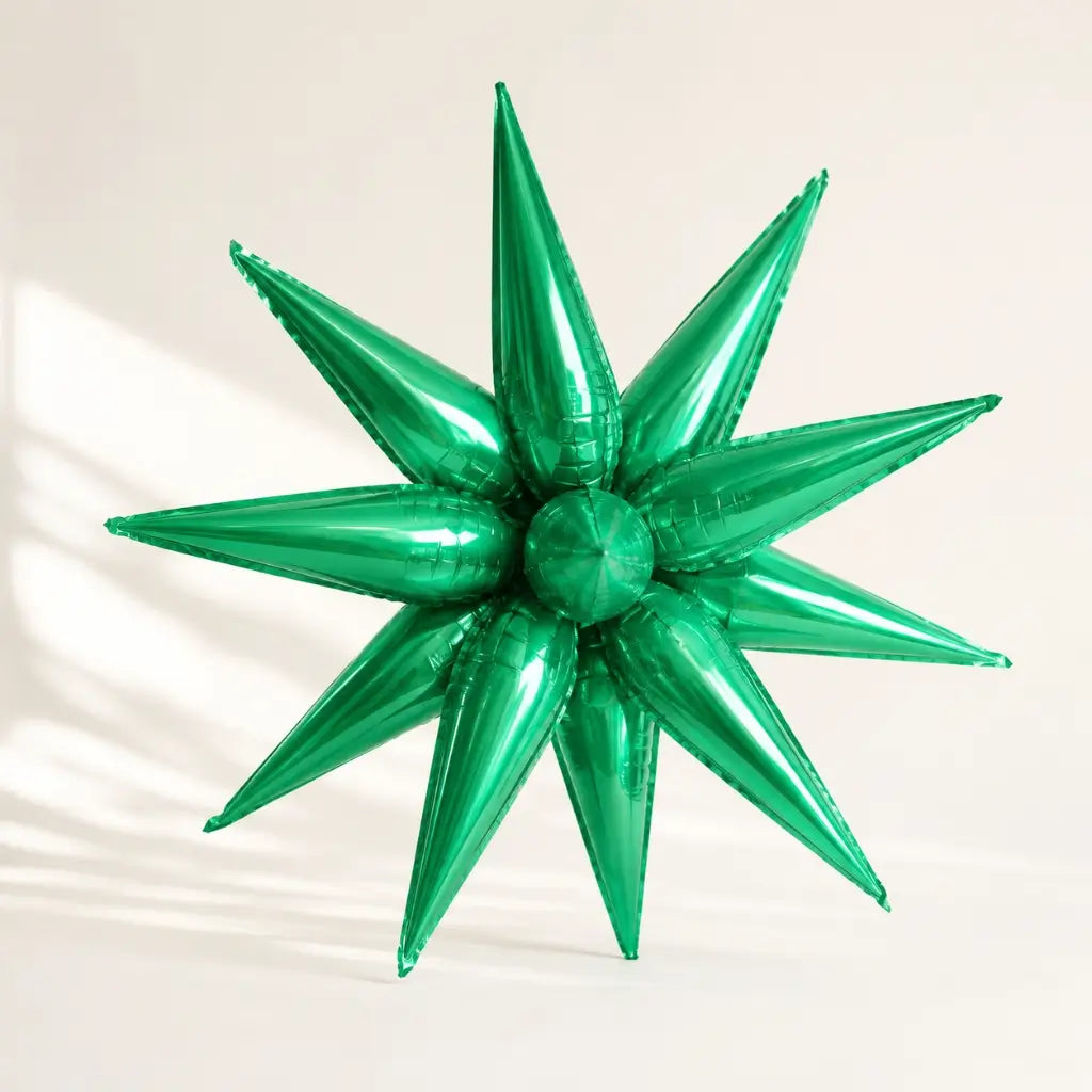 12-pointed 3D Green Burst Star Foil Balloon