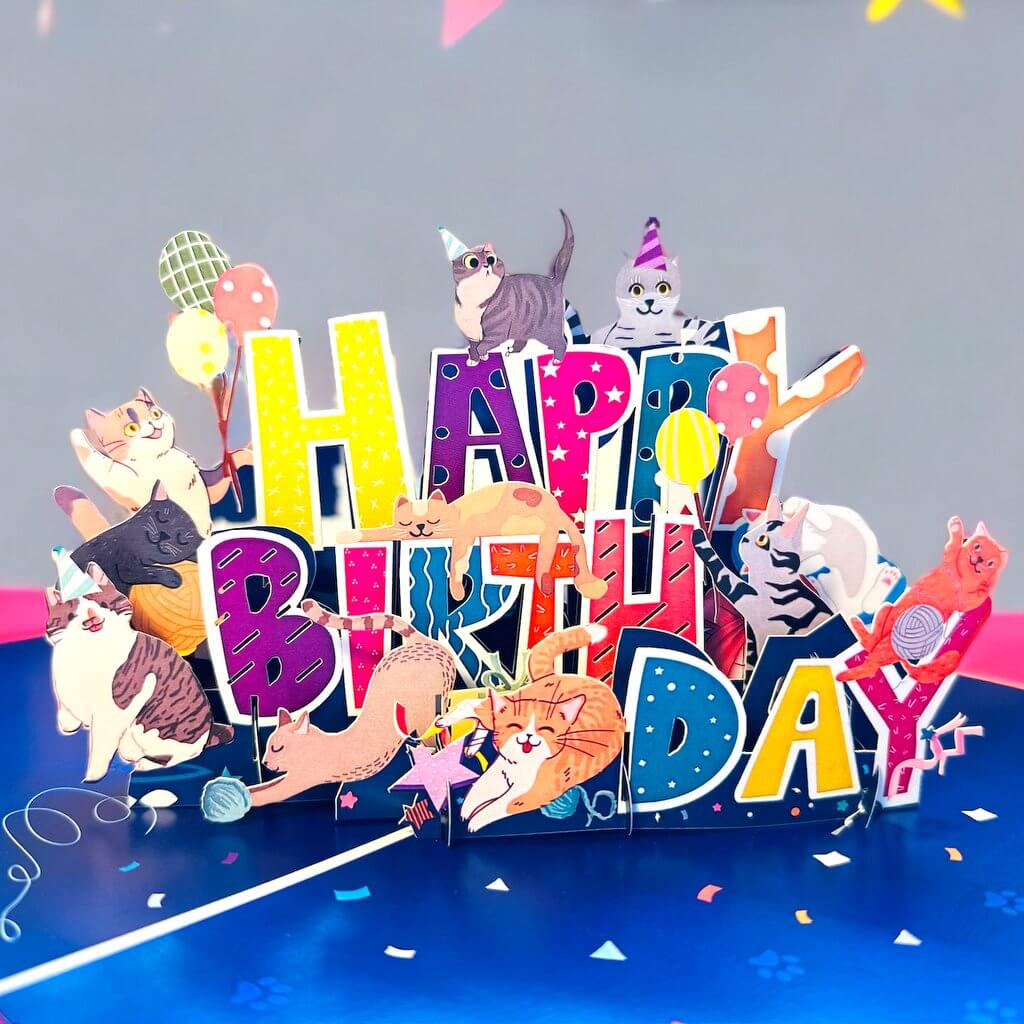 happy birthday Cat Birthday Party Pop Card