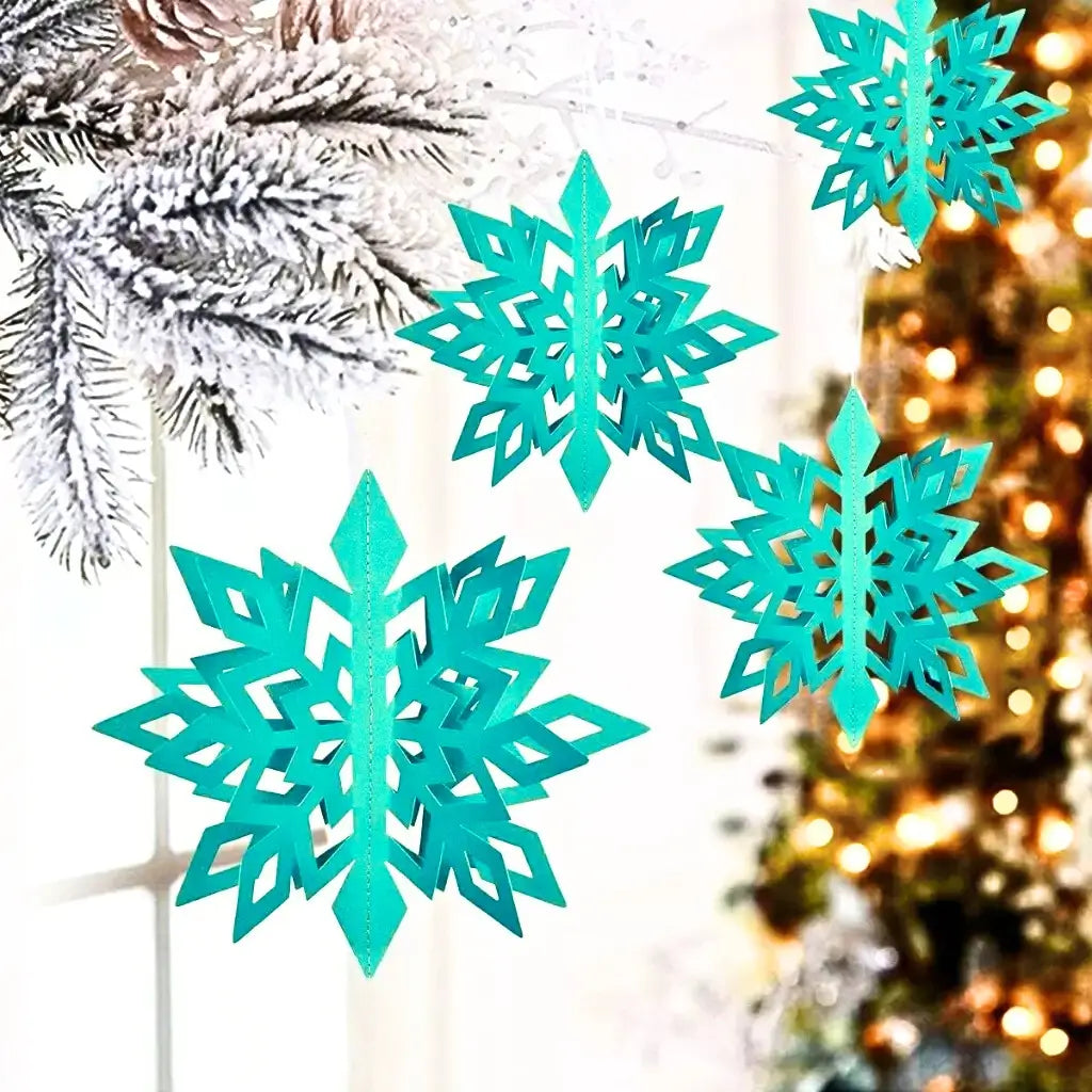 3D Ocean Blue Glitter Snowflake Hanging Ornaments 6pk for Christmas and New Year