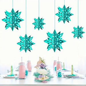 3D Ocean Blue Glitter Snowflake Hanging Ornaments 6pk for Christmas and New Year