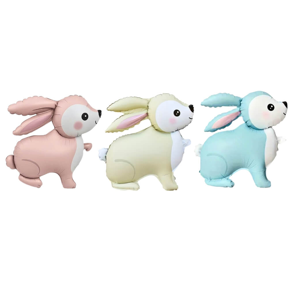 standing bunny balloon for kids birthday or baby shower in pink, cream & blue