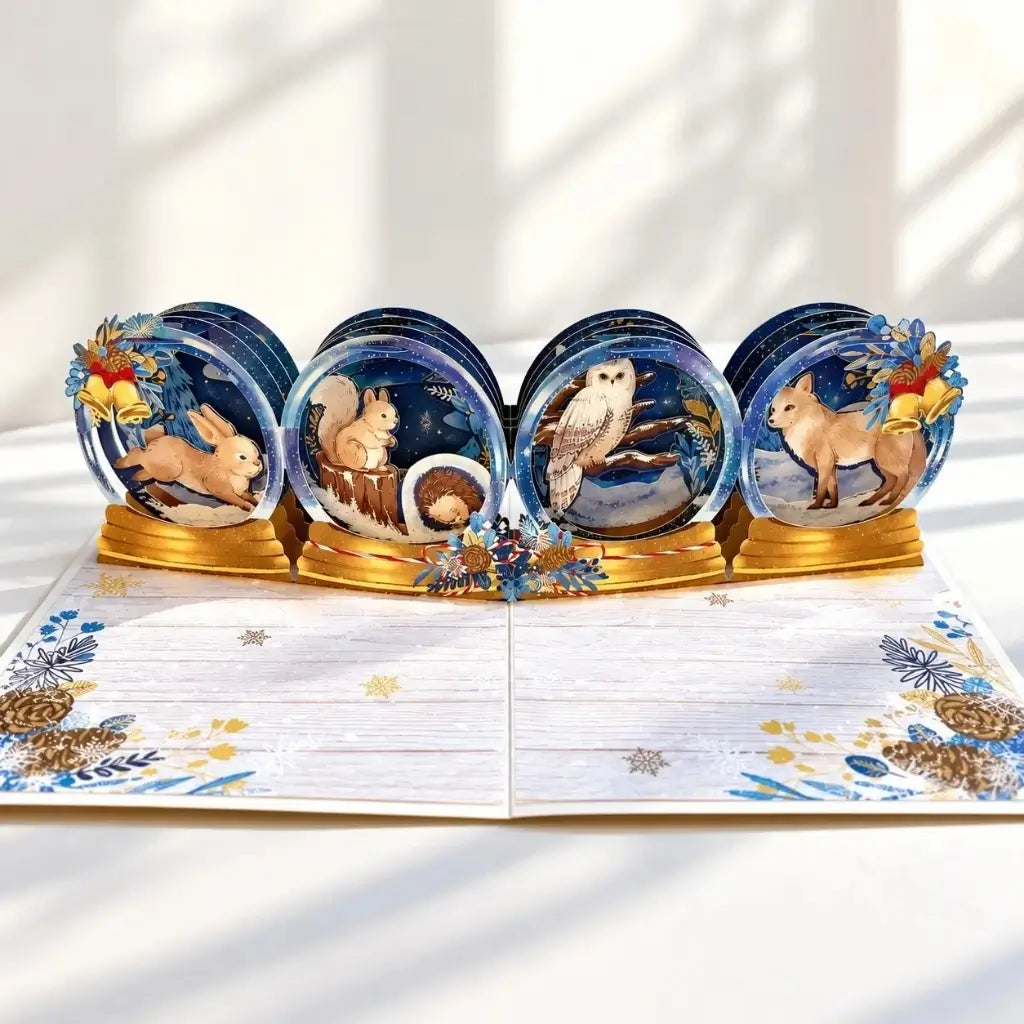 Origami Pop Cards woodland snow globe design with envelope and message insert