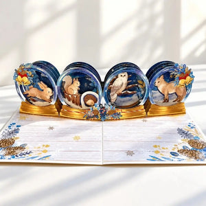Origami Pop Cards woodland snow globe design with envelope and message insert