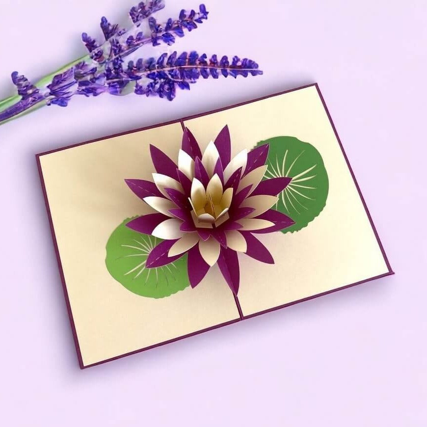 Online Party Supplies purple and white Lotus Flower Pop Up Card