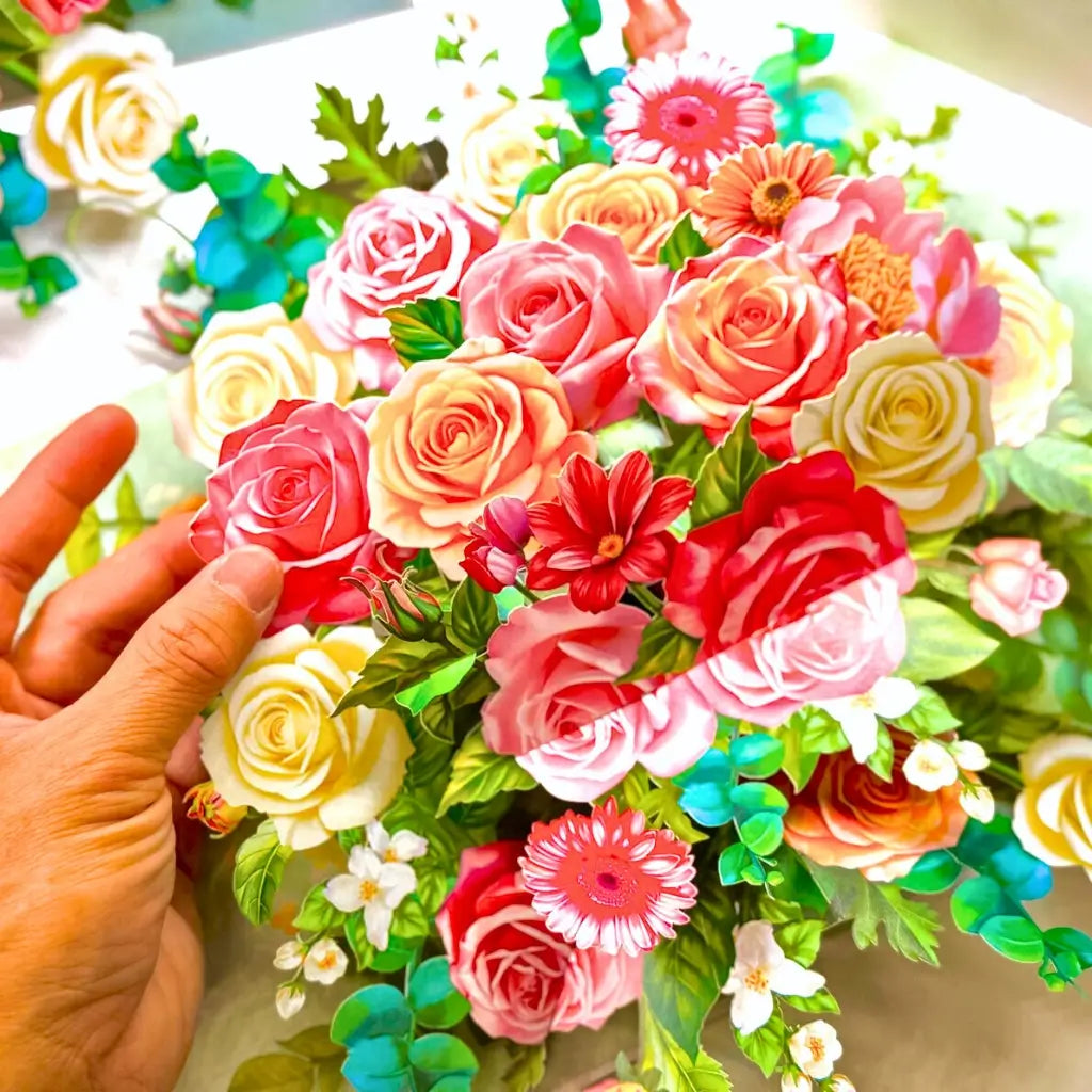 Colourful Rose Garden 3D Pop Up Greeting Card