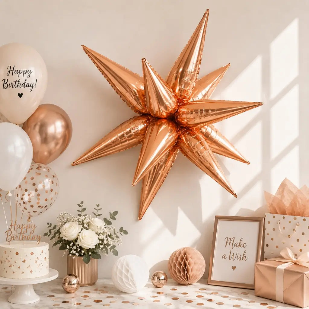 12 Point 3D Burst Star Rose Gold Foil Balloon