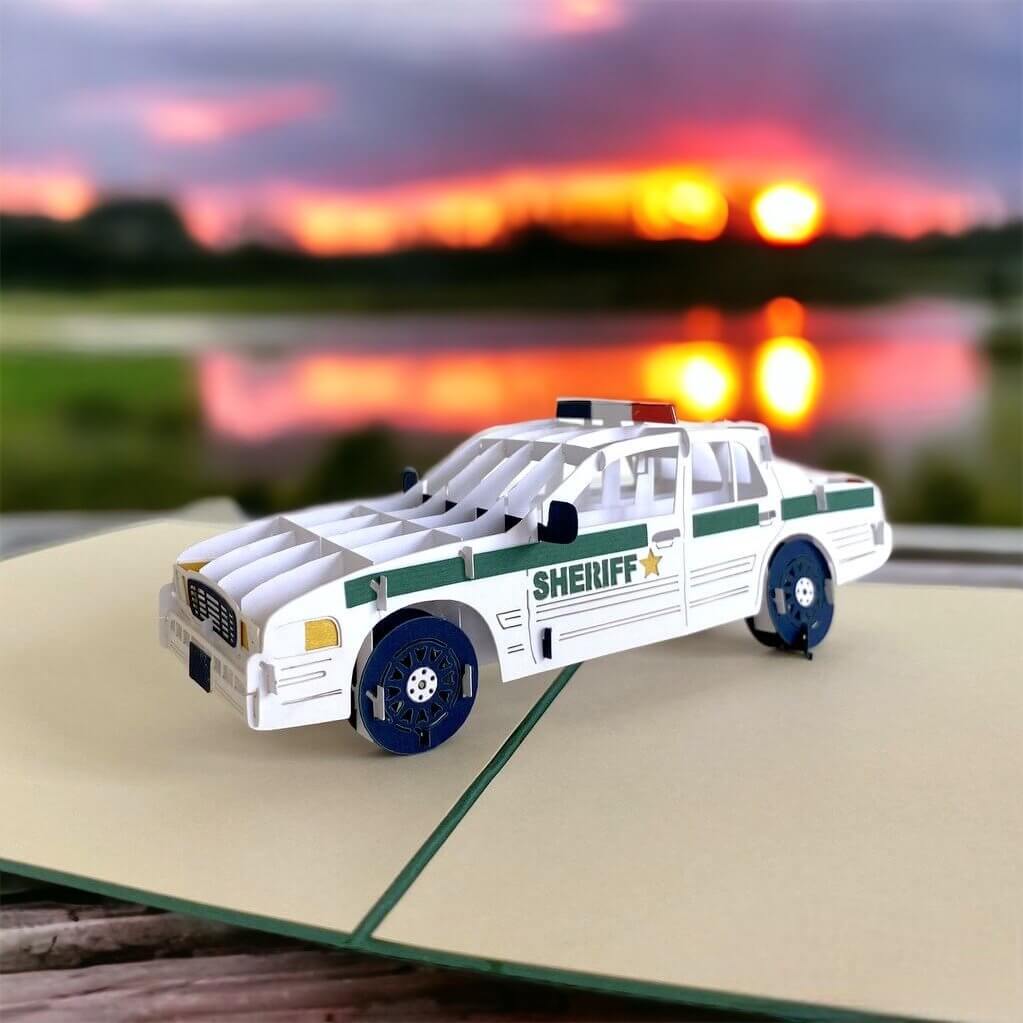 Online Party Supplies Handmade Sheriff Police Car 3D Pop Up Thank You Card