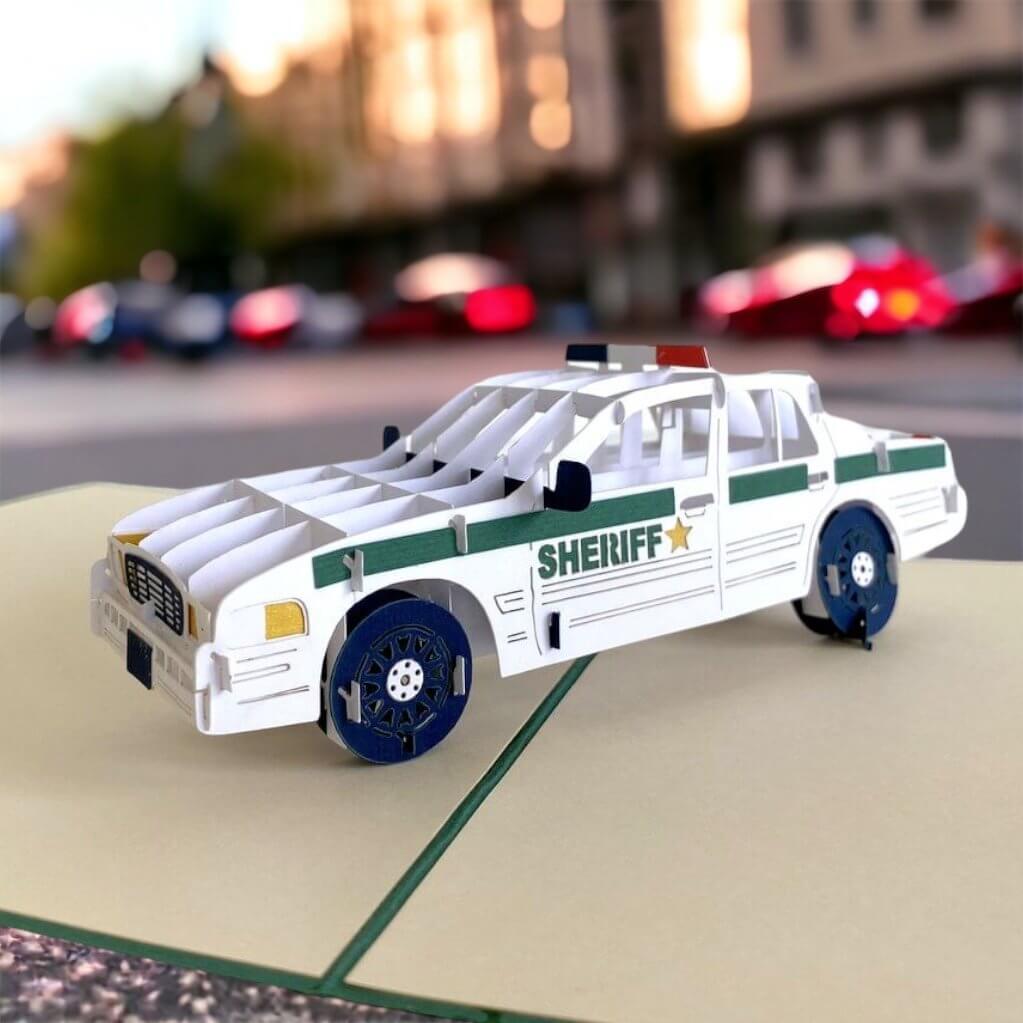 Online Party Supplies Handmade Sheriff Police Car 3D Pop Up Thank You Card