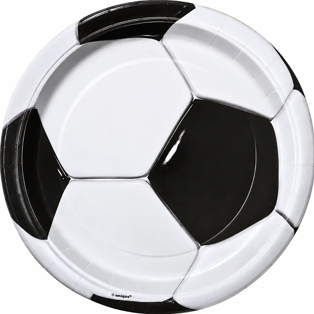 3D Soccer Ball Paper Plates 23cm 8 Pack