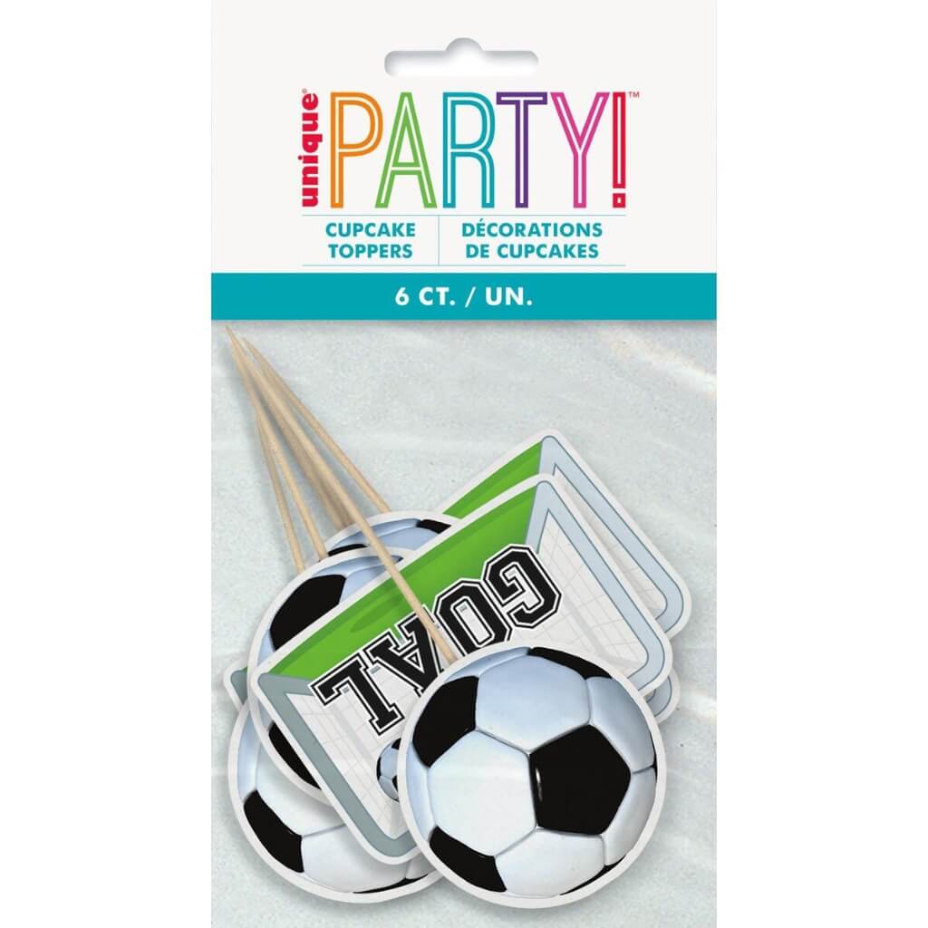 3D Soccer Cupcake Toppers picks 6pk boys sports football party cake decorations