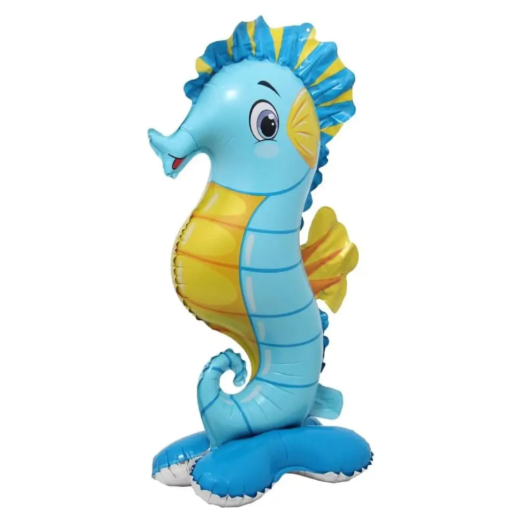 3D Standing blue yellow Seahorse Foil Balloon