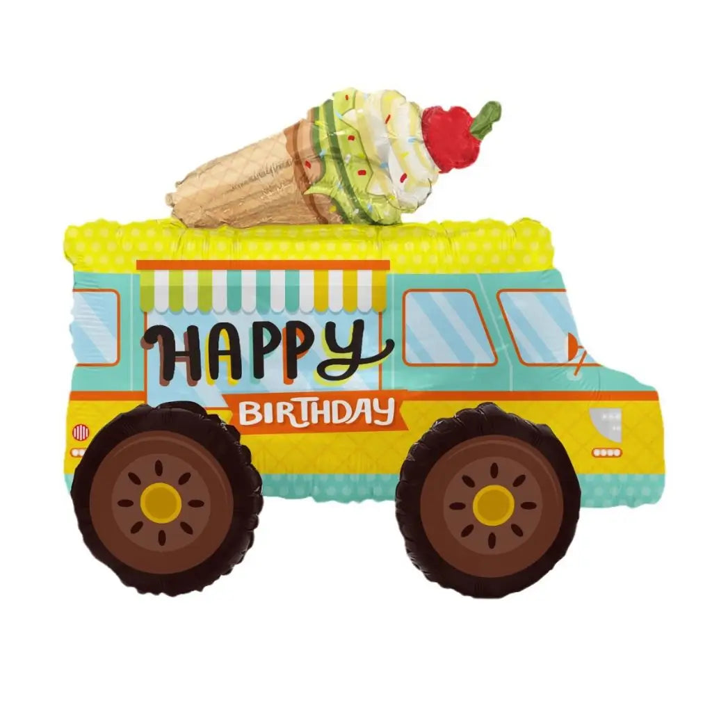 3D Standing Happy Birthday Ice Cream Van Foil Balloon