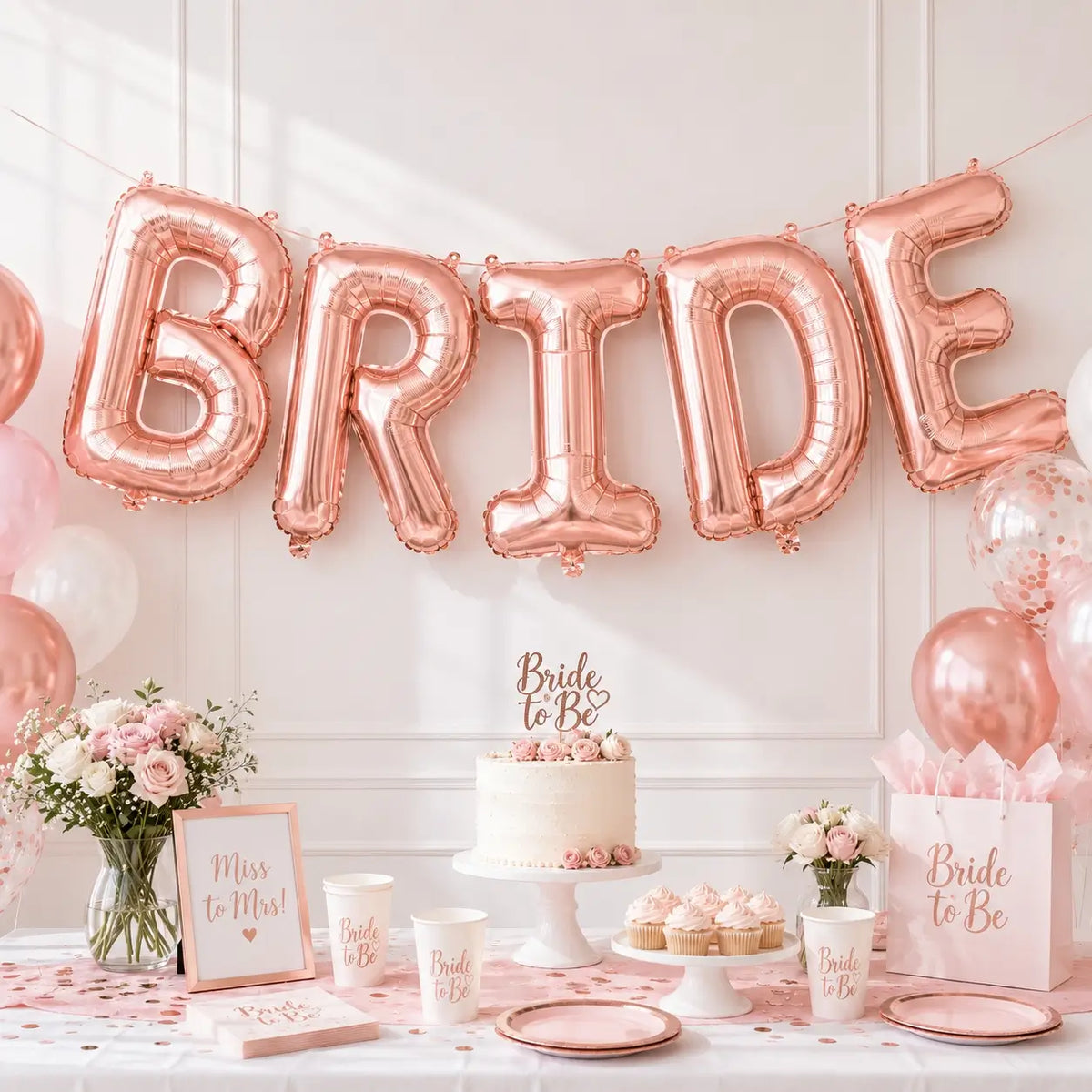 40-inch Jumbo Rose Gold BRIDE Foil Balloon Banner