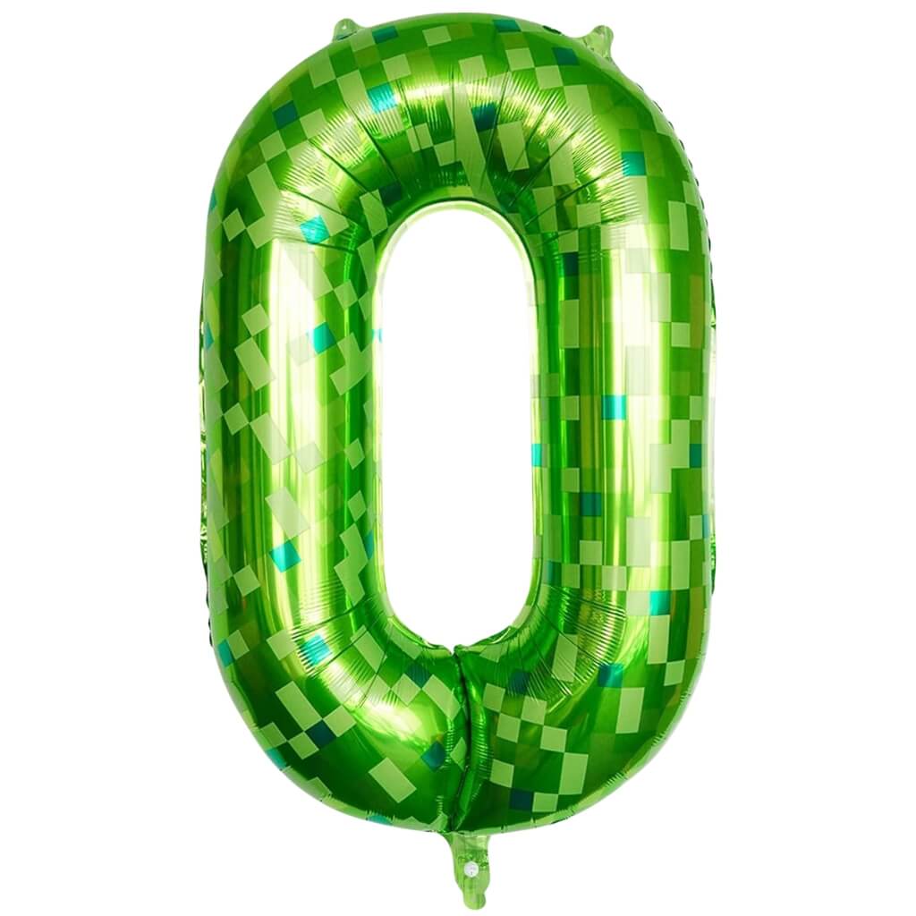 40 inch lime green pixel number 0 foil balloon for gaming birthday party décor