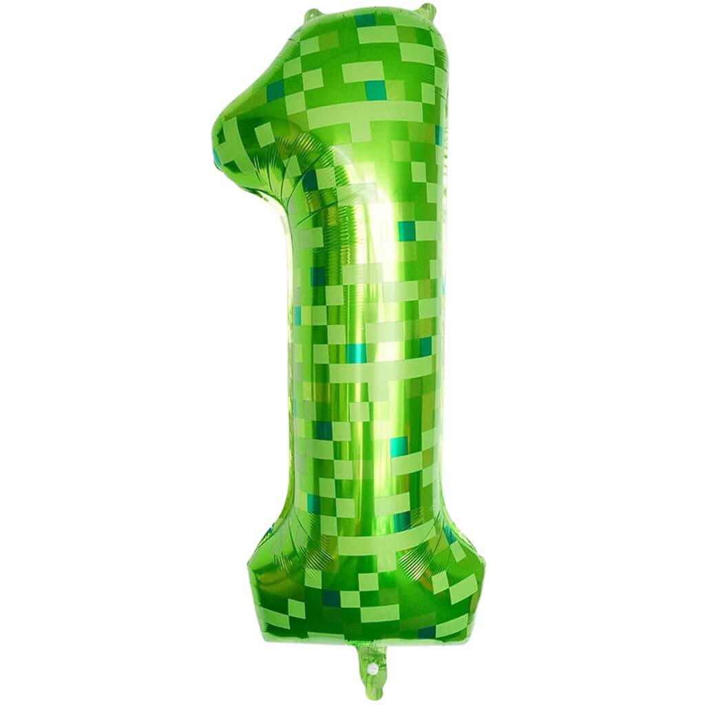 lime green pixel number 1 balloon for first birthday or gaming theme party