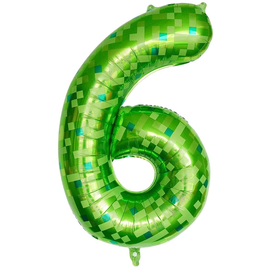 lime green pixel number 6 foil balloon for boys gaming birthday party