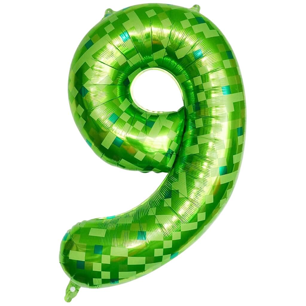 40 inch dark kelly green pixel number 9 balloon for birthday or St Patrick’s Day party