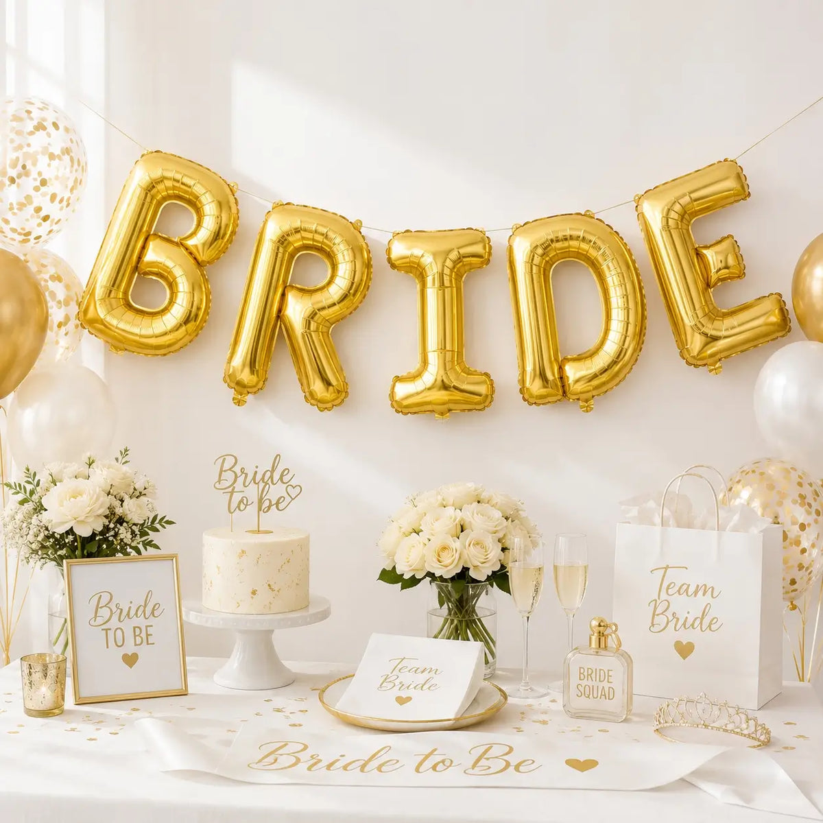 40-inch Jumbo Gold BRIDE Foil Balloon Banner.