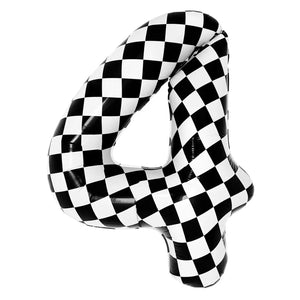 40-inch Jumbo Black & White Checked Number 4 Foil Balloon