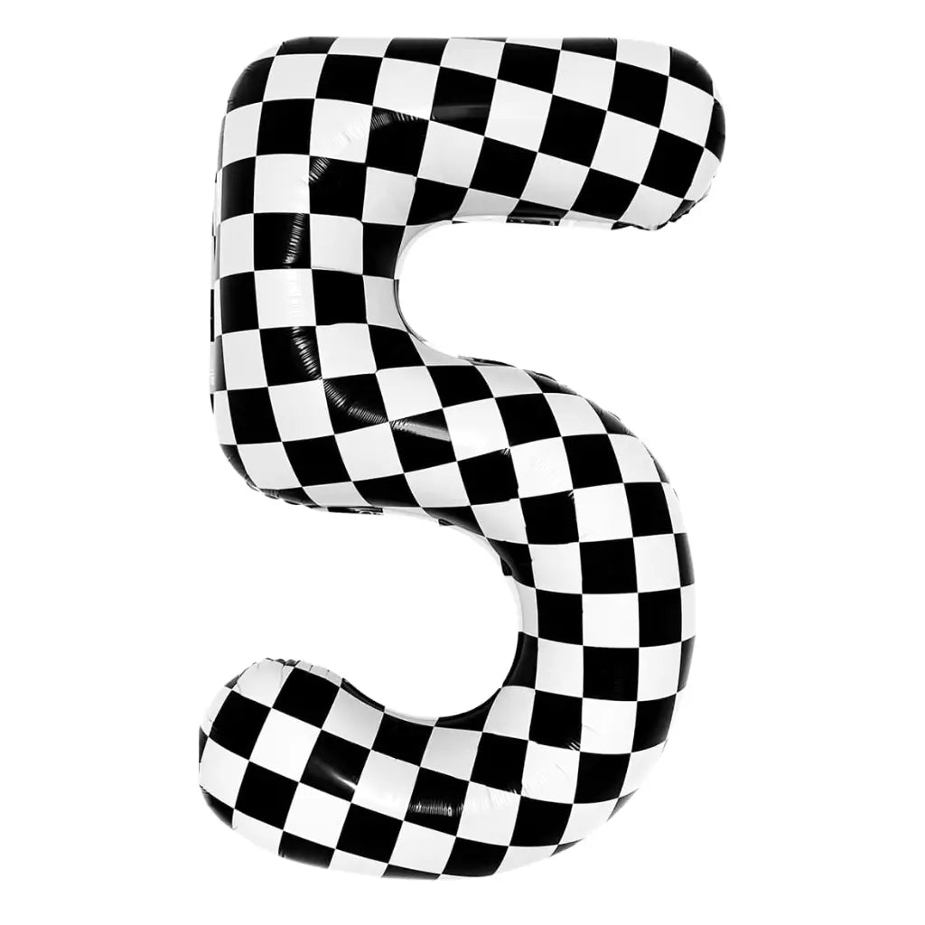 40-inch Jumbo Black & White Checked Number 5 Foil Balloon