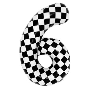 40-inch Jumbo Black & White Checked Number 6 Foil Balloon