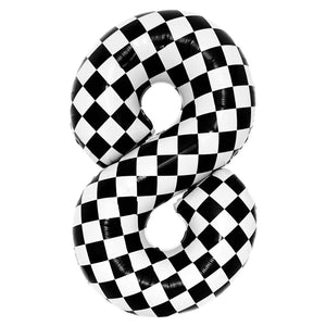 40-inch Jumbo Black & White Checked Number 8 Foil Balloon