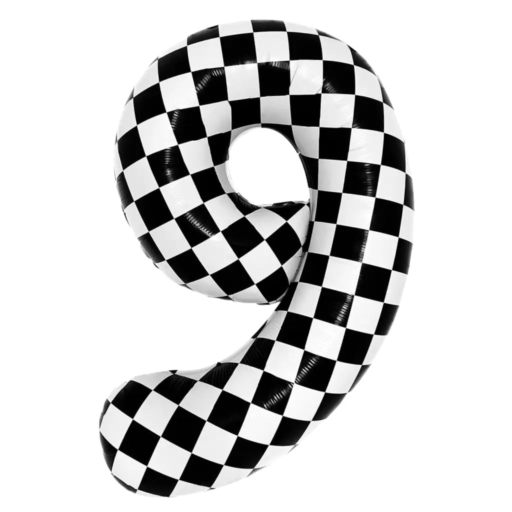 40-inch Jumbo Black & White Checked 9 Number Foil Balloon