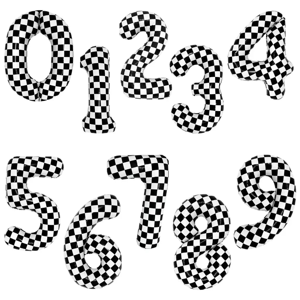 40-inch Jumbo Black & White Checked 0-9 Number Foil Balloon