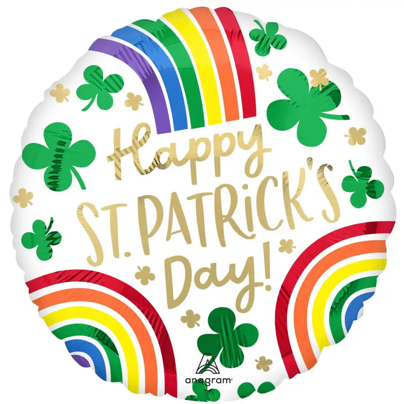 Happy St Patrick's Day Rainbows & Shamrocks Balloon 45cm