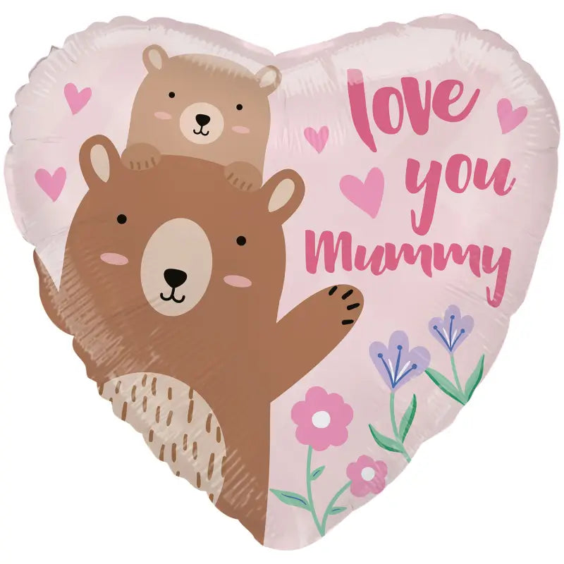 Love You Mummy Bear Heart Foil Balloon 45cm