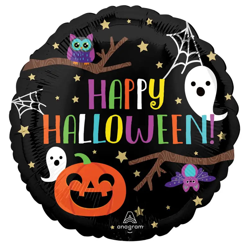 Happy Halloween Night Black Round Foil Balloon 45cm