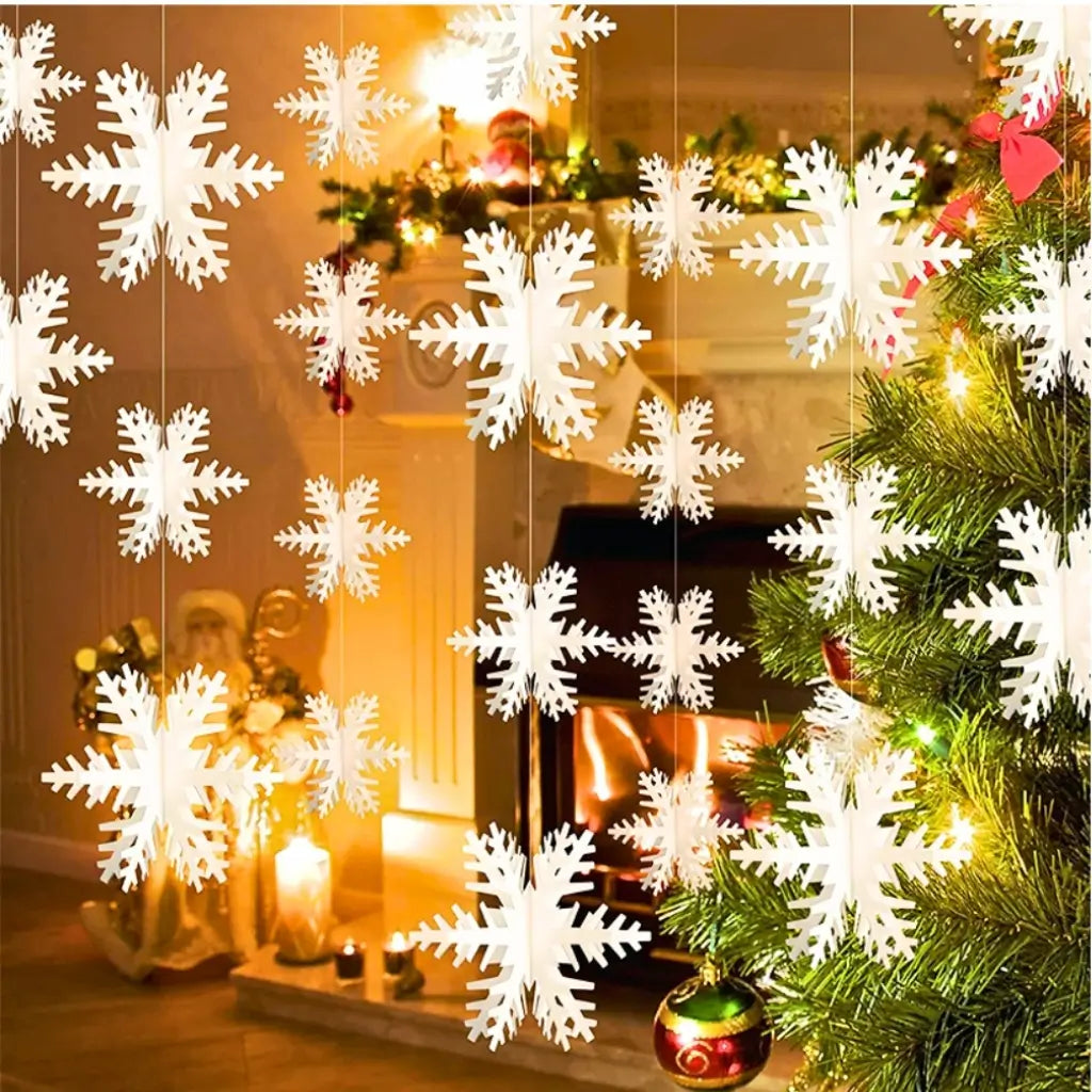 3m 3D White Christmas Snowflake Paper Garland