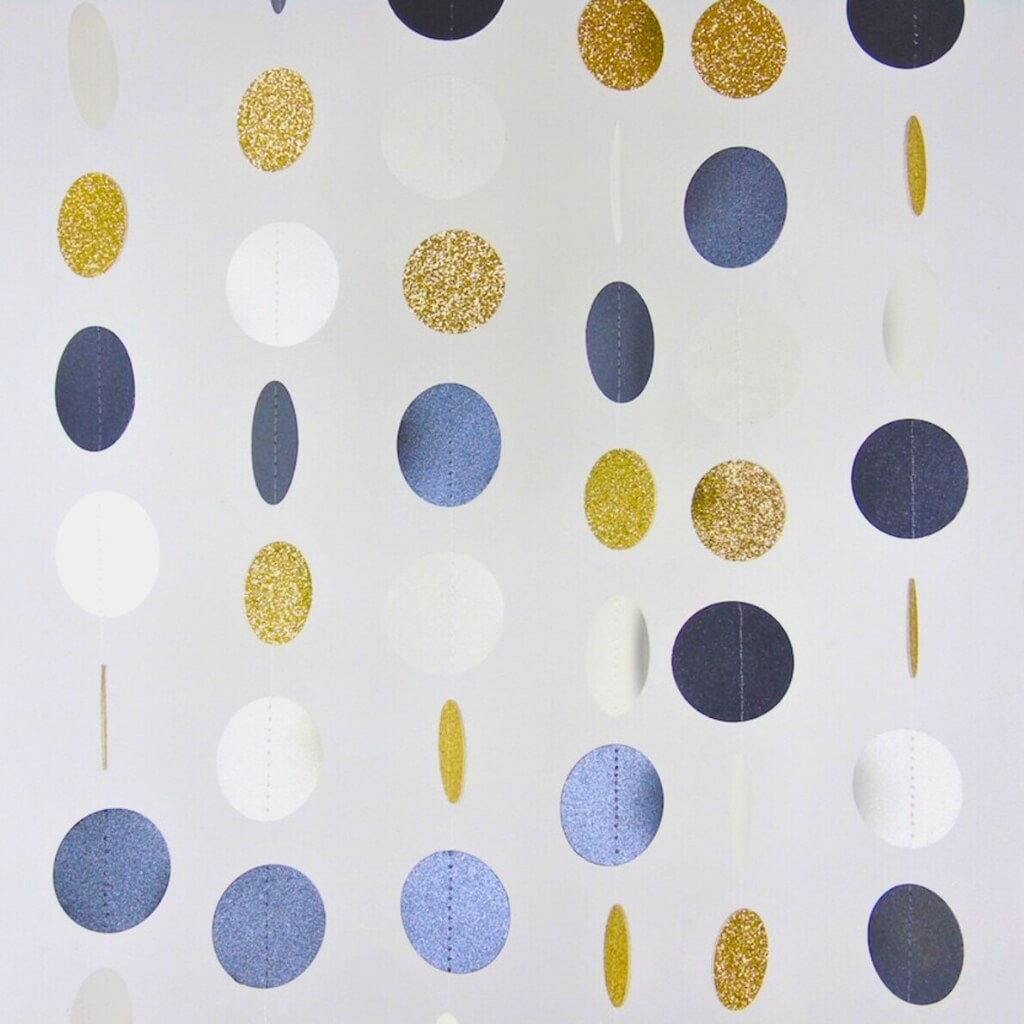 Glitter Gold Black White Round Dot Paper Bunting 4m