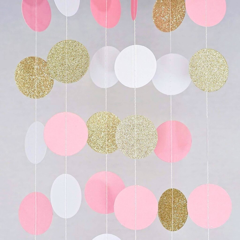 Glitter Pink & Gold Foil Round Dot Paper Bunting 4m