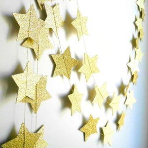 Gold Glitter Star Paper Bunting Garland 4m