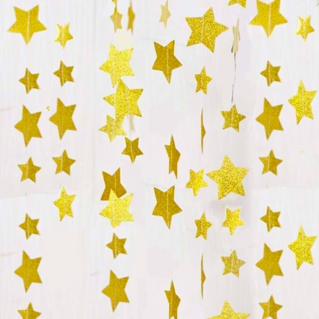 Gold Glitter Star Paper Bunting Garland 4m