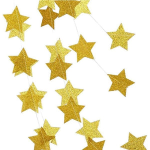 Gold Glitter Star Paper Bunting Garland 4m