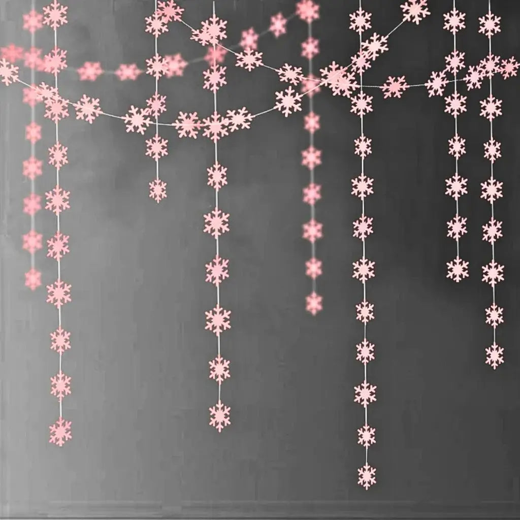 4m Matte Blush Pink Christmas Snowflakes Paper Garland – Holiday Party Decoration