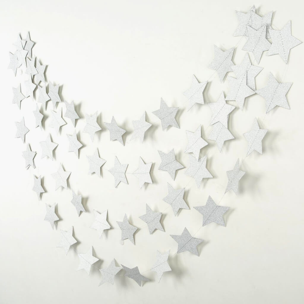 Silver Glitter Star Paper Bunting 4m