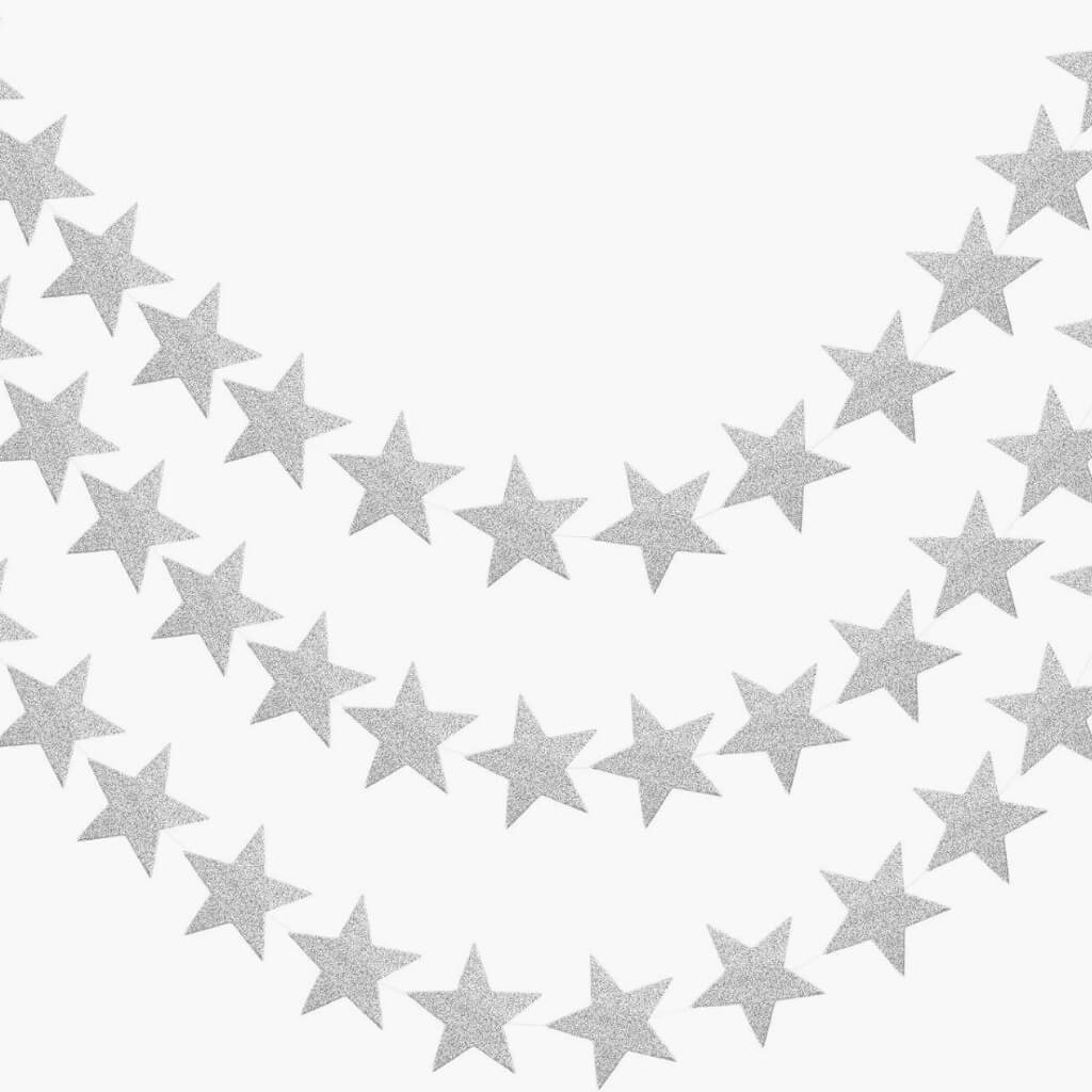 Silver Glitter Star Paper Bunting 4m