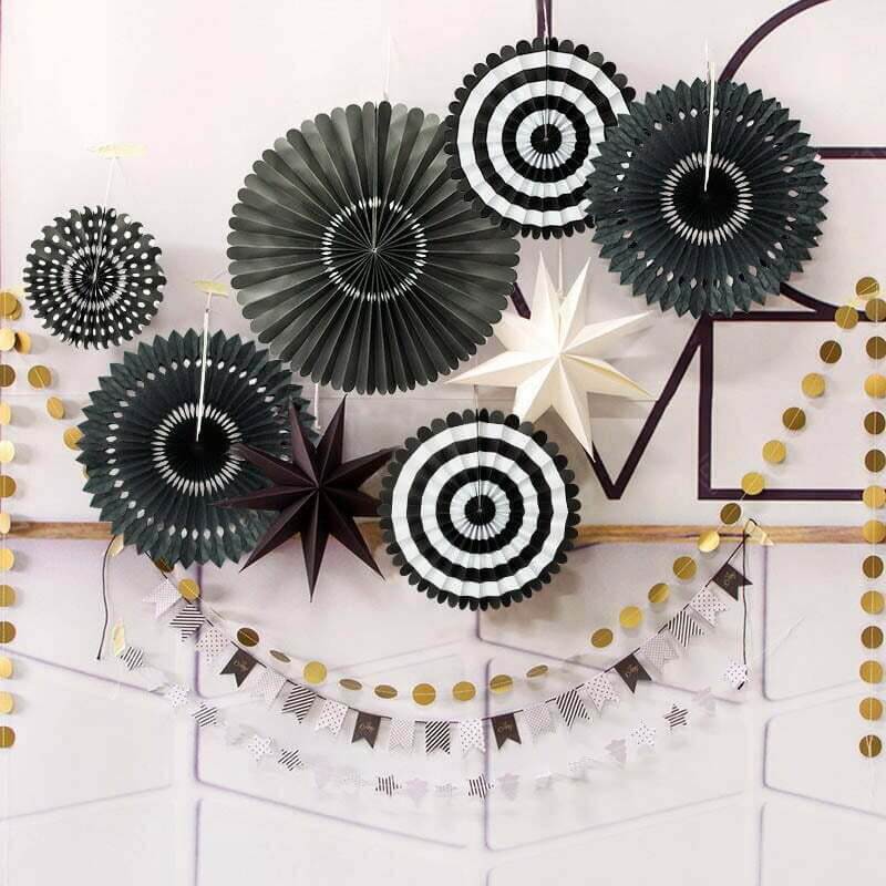 Black Hanging Decorative Paper Fan 4 Pack