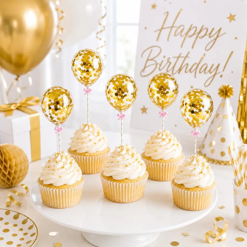 5-inch Mini Gold Confetti Balloon Wands 5pk