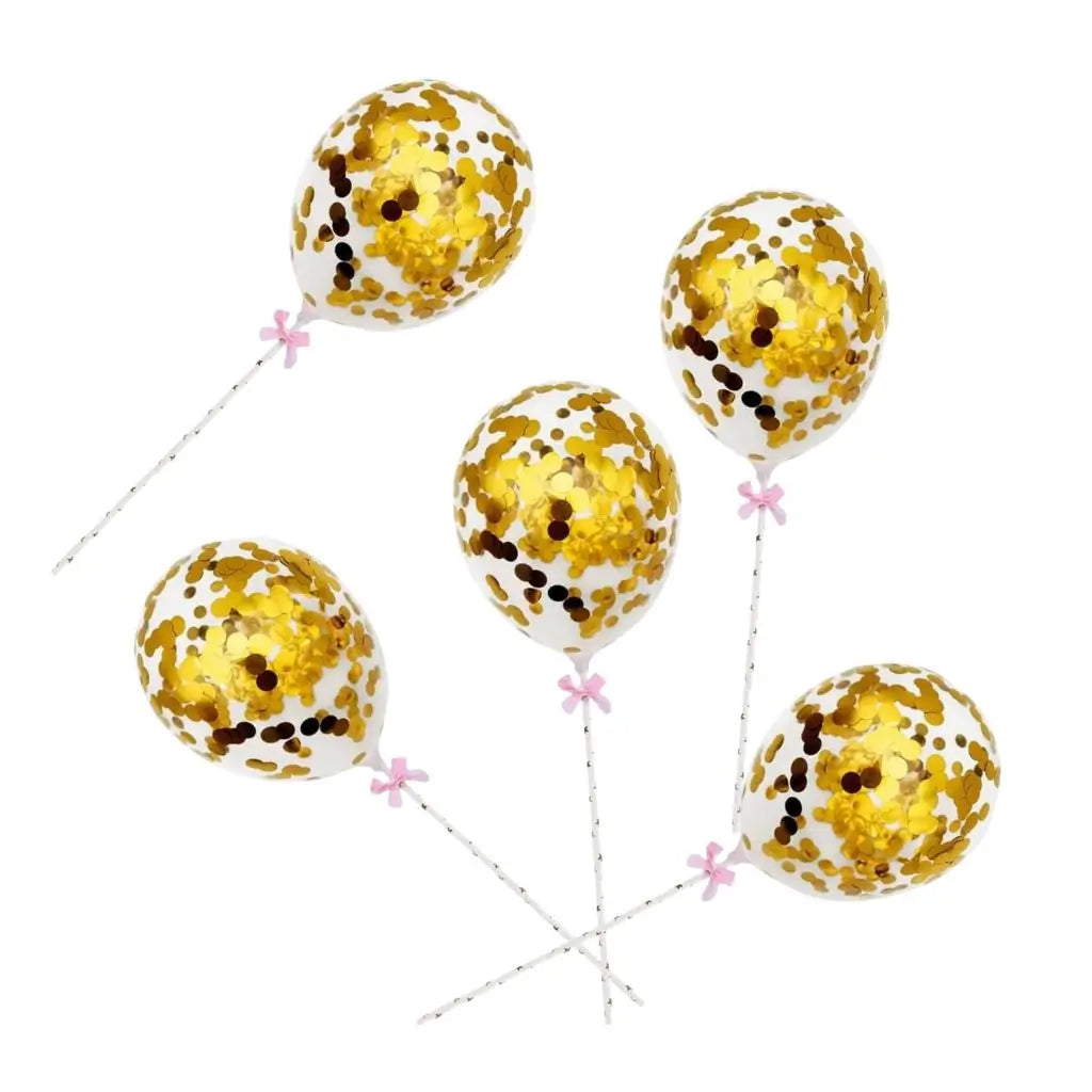 5-inch Mini Gold Confetti Balloon Wands cupcake toppers 5pk