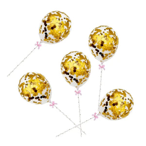 5-inch Mini Gold Confetti Balloon Wands cupcake toppers 5pk