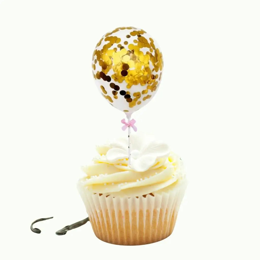 5-inch Mini Gold Confetti Balloon Wands cupcake toppers 5pk