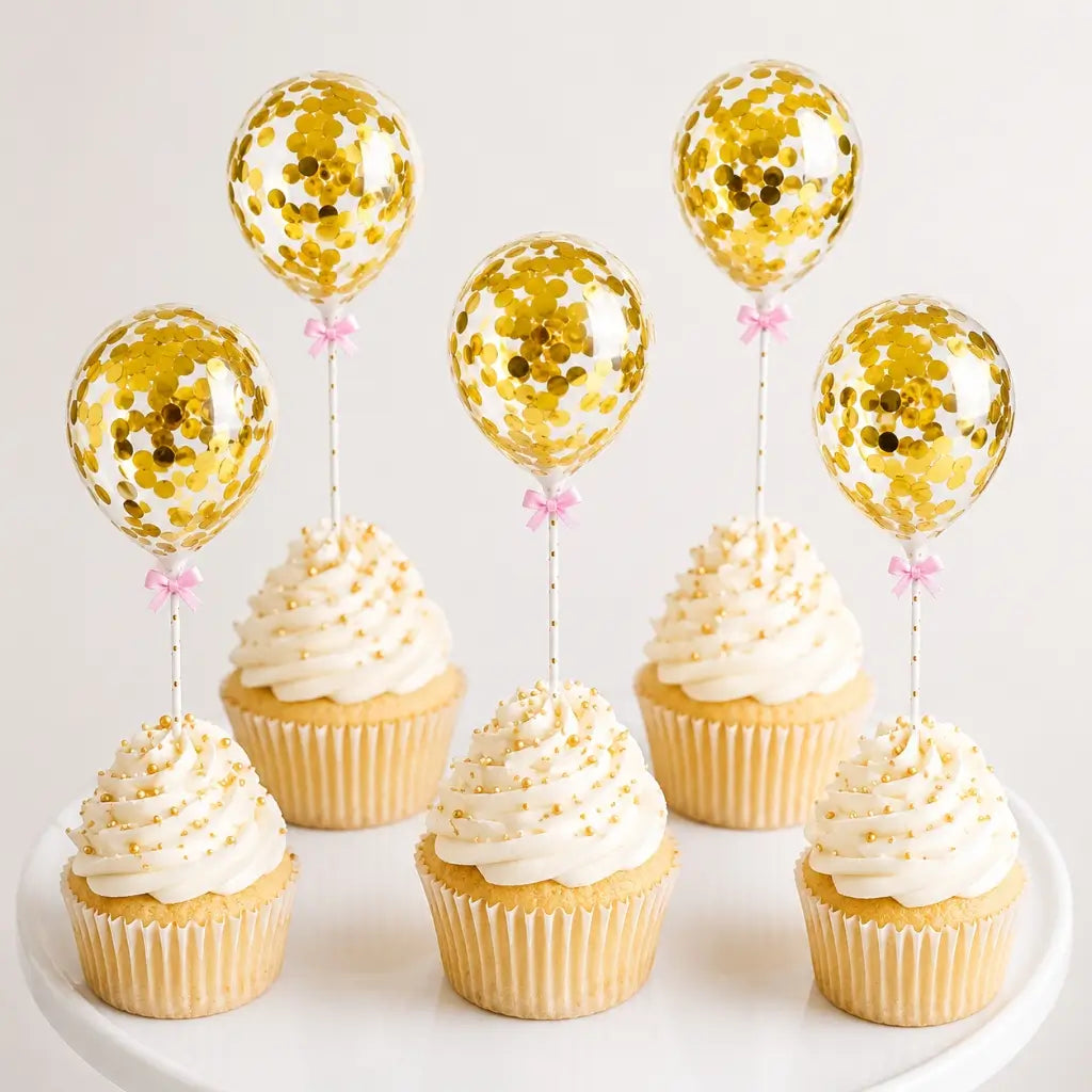 5-inch Mini Gold Confetti Balloon Wands 5pk
